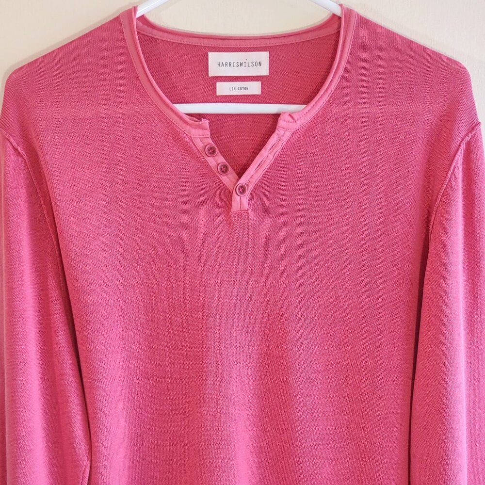 Harris Wilson Men's THEO Linen Henley Shirt  Slim Fit Long Sleeve Size Medium - Picture 3 of 9
